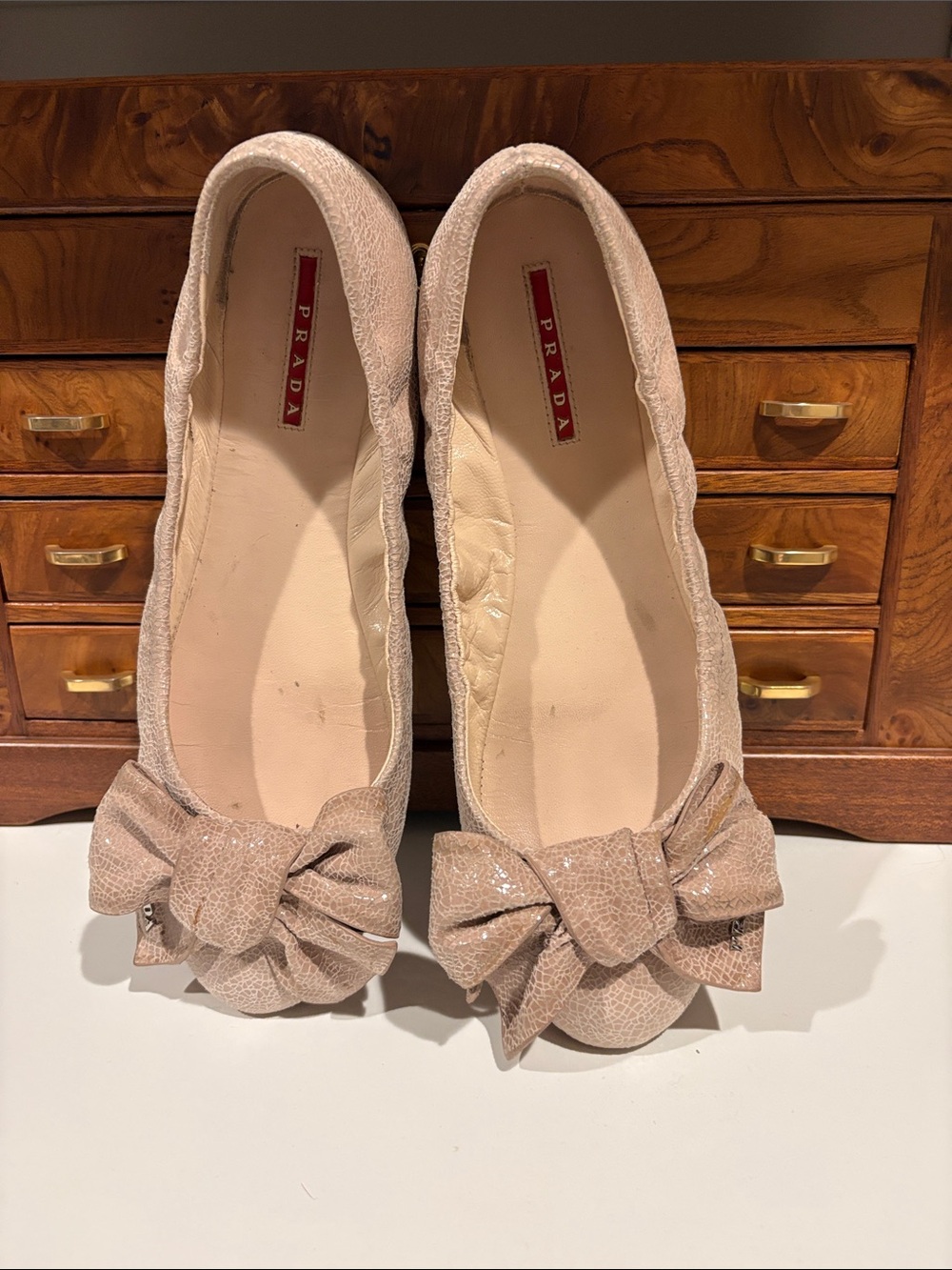 Prada Nude Bow Ballet Flats